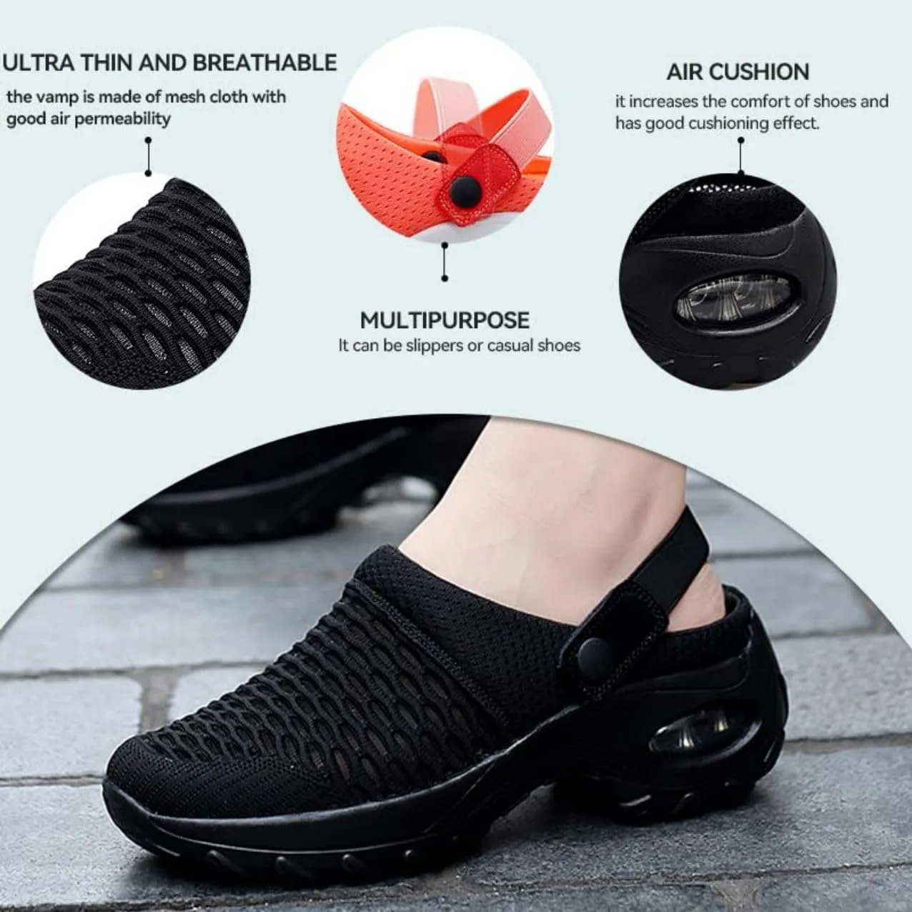 Mules Clogs for Women Summer Air Cushion Platform Mesh Mules Sneaker Sandals for Female Lightweight Beach Shoes Outdoor Slippers Walking Shoes Plantar Fasciitis Slippers Man Orthopedic Slip On Sandals