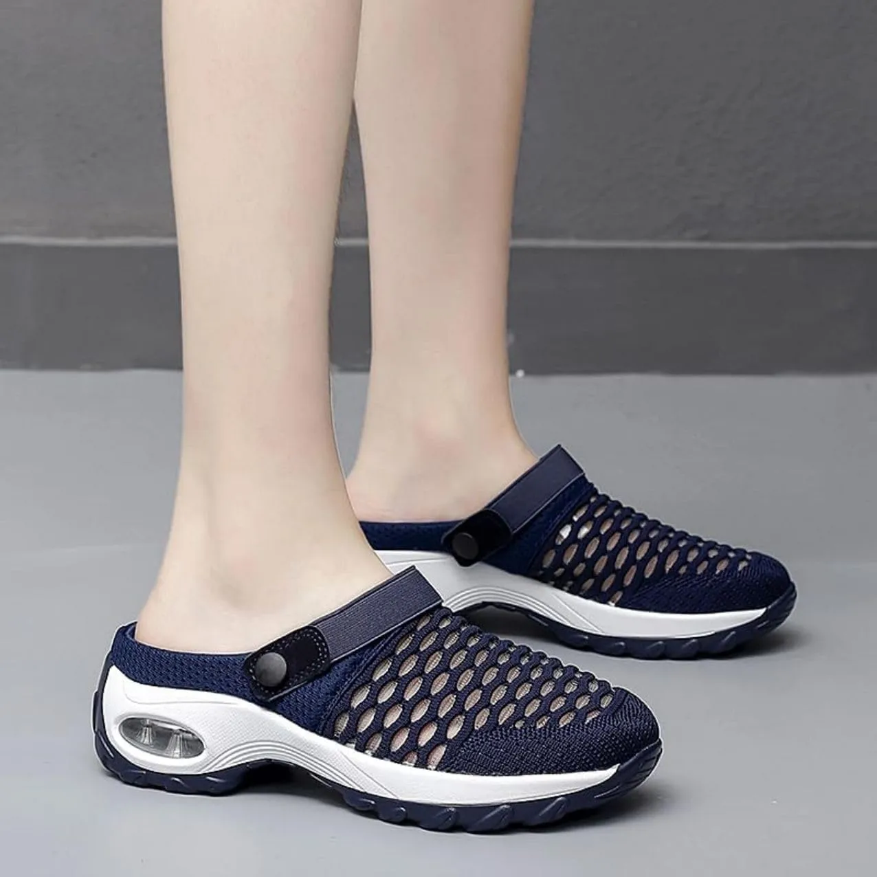 Mules Clogs for Women Summer Air Cushion Platform Mesh Mules Sneaker Sandals for Female Lightweight Beach Shoes Outdoor Slippers Walking Shoes Plantar Fasciitis Slippers Man Orthopedic Slip On Sandals