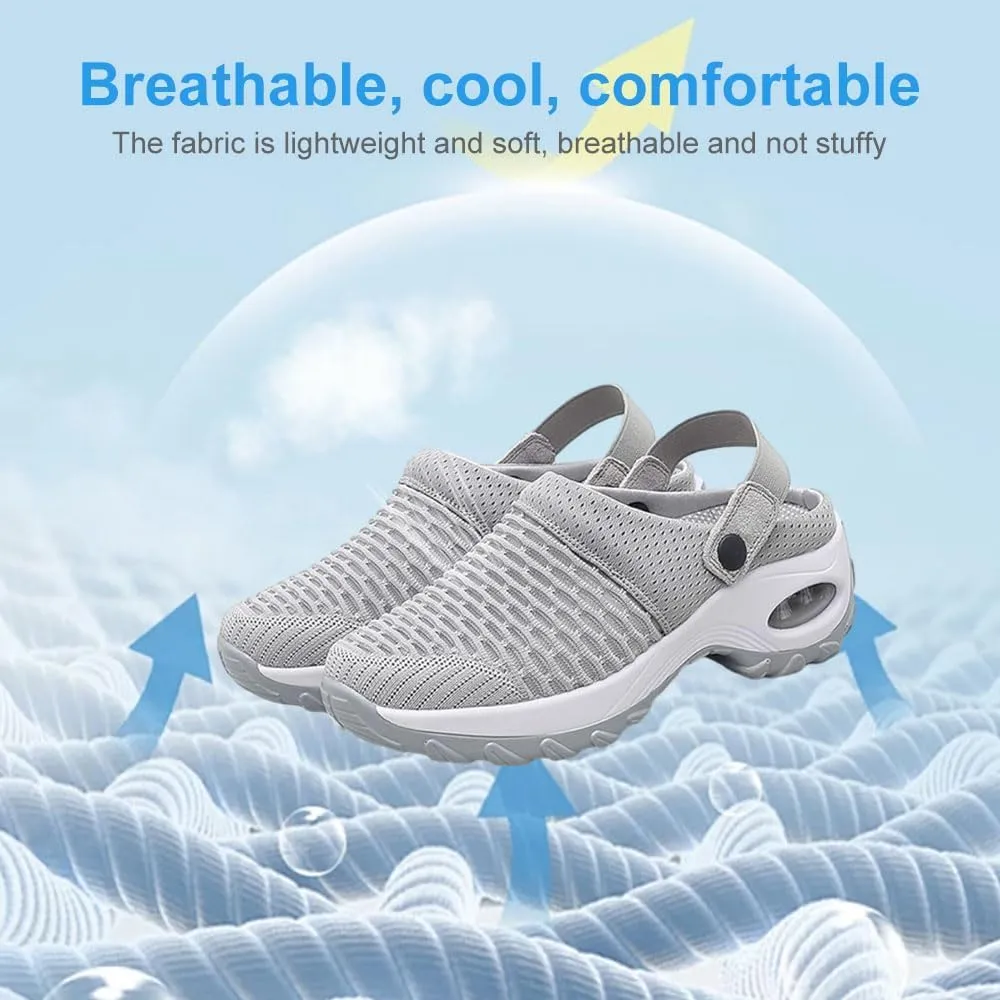Mules Clogs for Women Summer Air Cushion Platform Mesh Mules Sneaker Sandals for Female Lightweight Beach Shoes Outdoor Slippers Walking Shoes Plantar Fasciitis Slippers Man Orthopedic Slip On Sandals