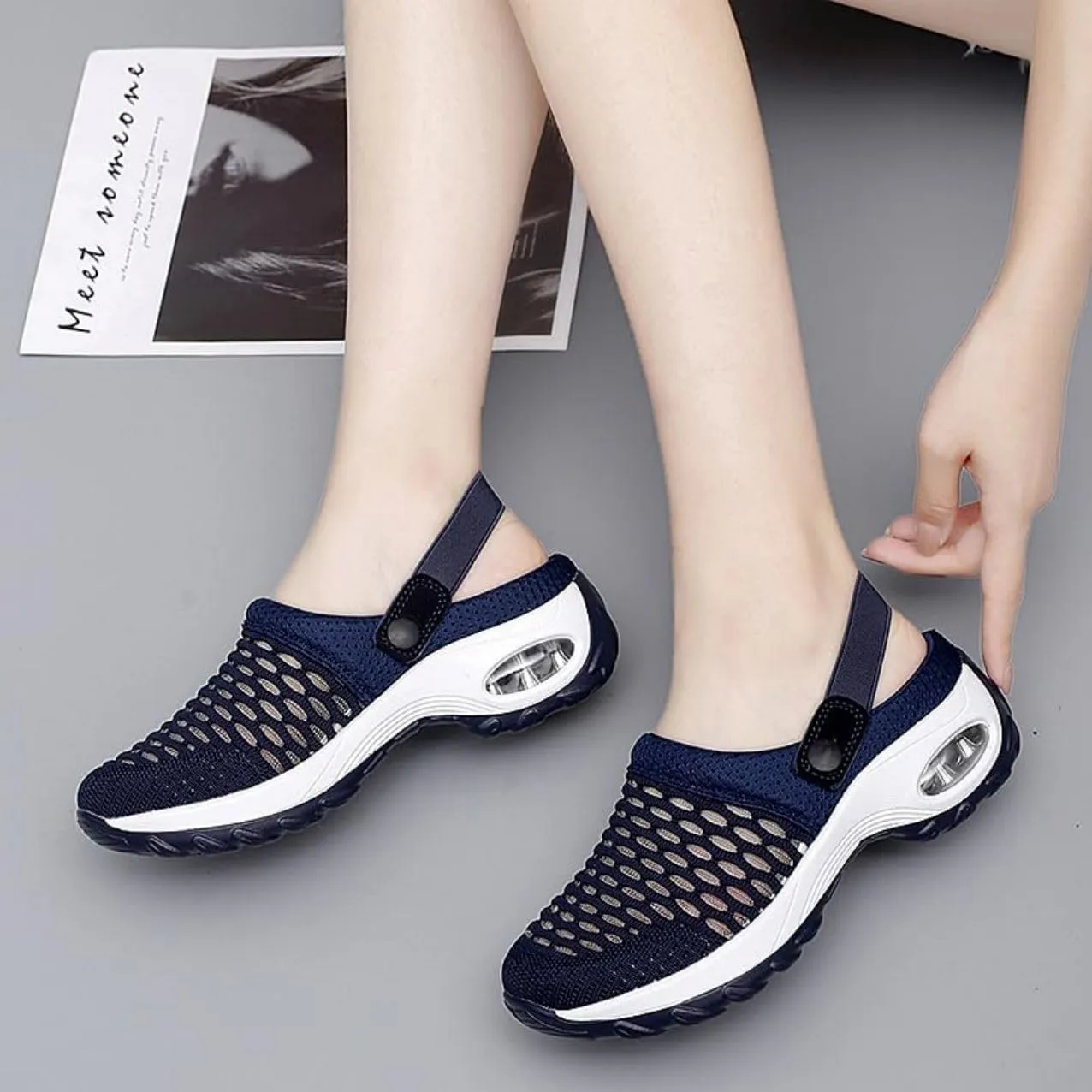 Mules Clogs for Women Summer Air Cushion Platform Mesh Mules Sneaker Sandals for Female Lightweight Beach Shoes Outdoor Slippers Walking Shoes Plantar Fasciitis Slippers Man Orthopedic Slip On Sandals
