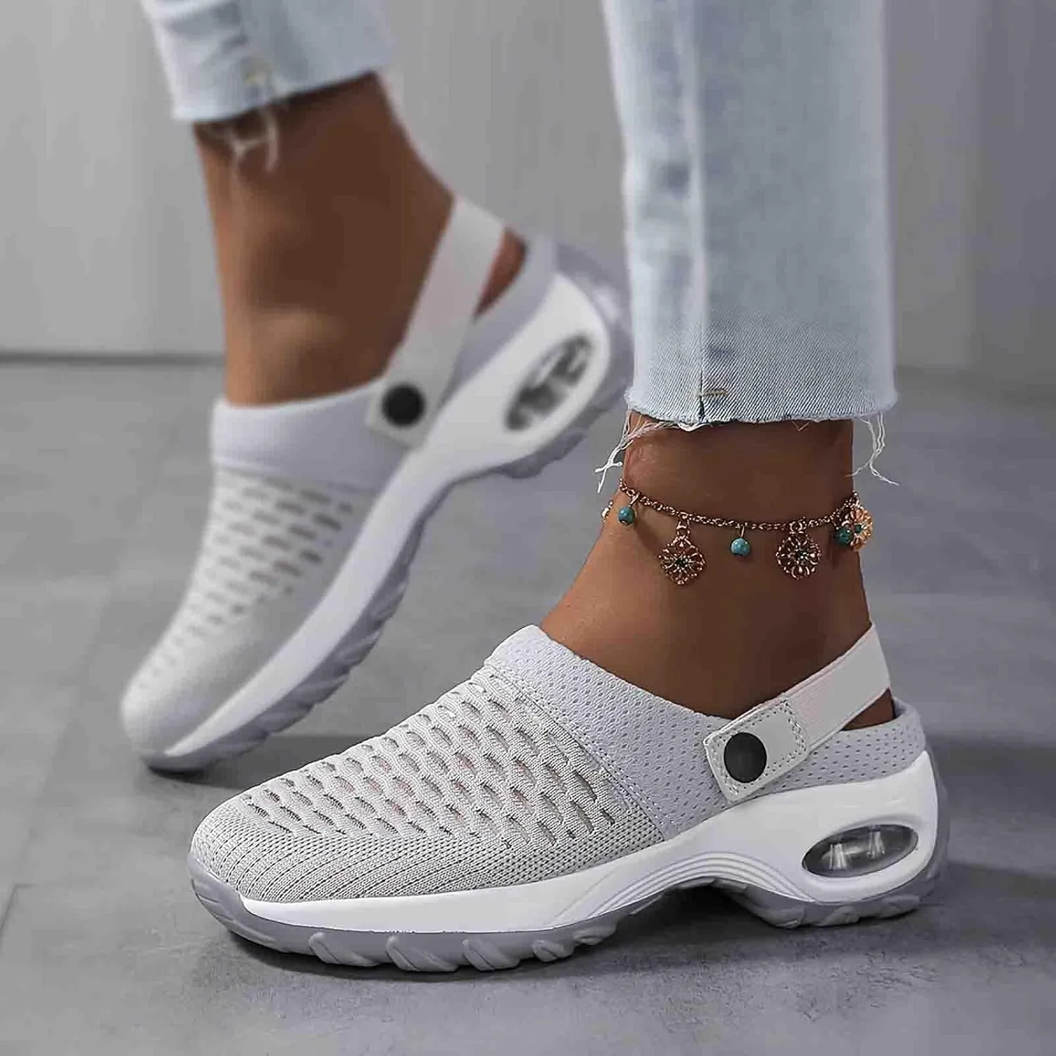 Mules Clogs for Women Summer Air Cushion Platform Mesh Mules Sneaker Sandals for Female Lightweight Beach Shoes Outdoor Slippers Walking Shoes Plantar Fasciitis Slippers Man Orthopedic Slip On Sandals
