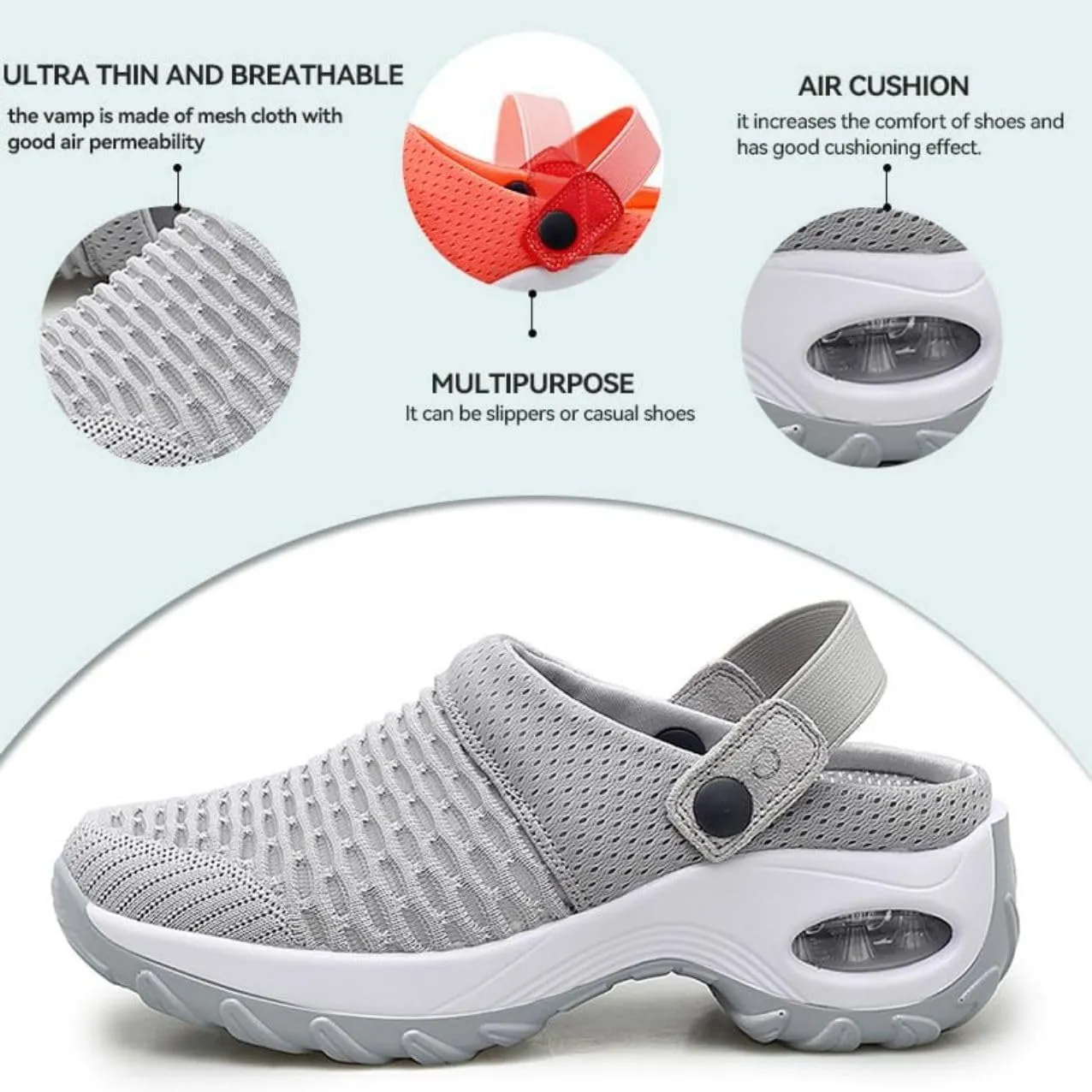 Mules Clogs for Women Summer Air Cushion Platform Mesh Mules Sneaker Sandals for Female Lightweight Beach Shoes Outdoor Slippers Walking Shoes Plantar Fasciitis Slippers Man Orthopedic Slip On Sandals