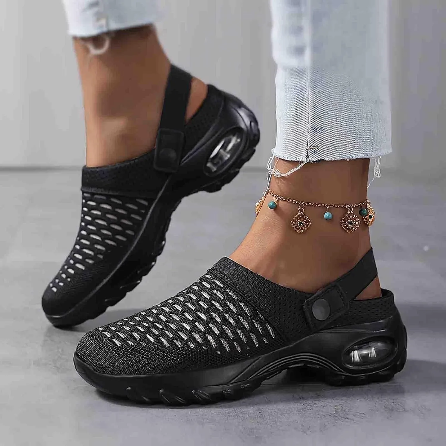 Mules Clogs for Women Summer Air Cushion Platform Mesh Mules Sneaker Sandals for Female Lightweight Beach Shoes Outdoor Slippers Walking Shoes Plantar Fasciitis Slippers Man Orthopedic Slip On Sandals