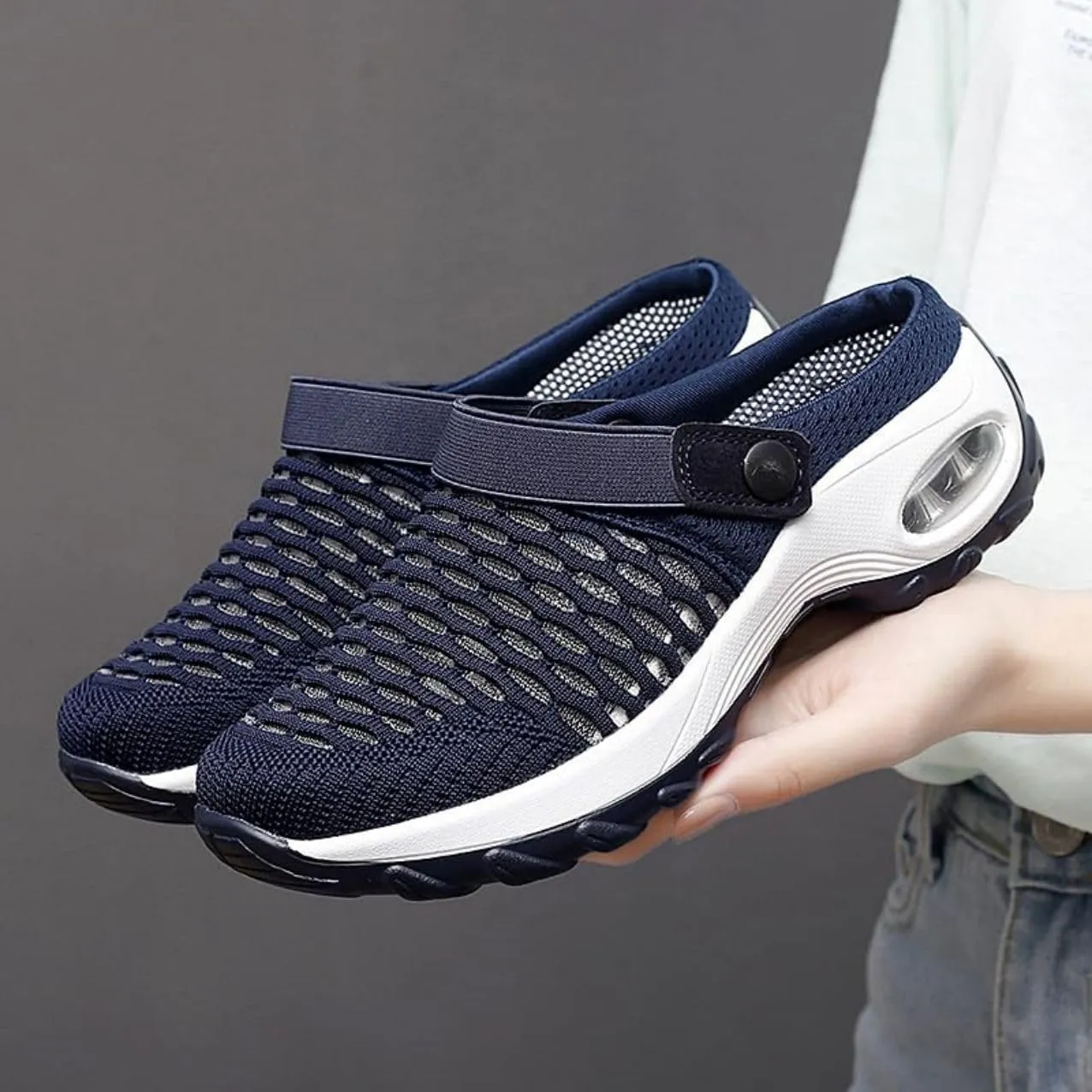 Mules Clogs for Women Summer Air Cushion Platform Mesh Mules Sneaker Sandals for Female Lightweight Beach Shoes Outdoor Slippers Walking Shoes Plantar Fasciitis Slippers Man Orthopedic Slip On Sandals