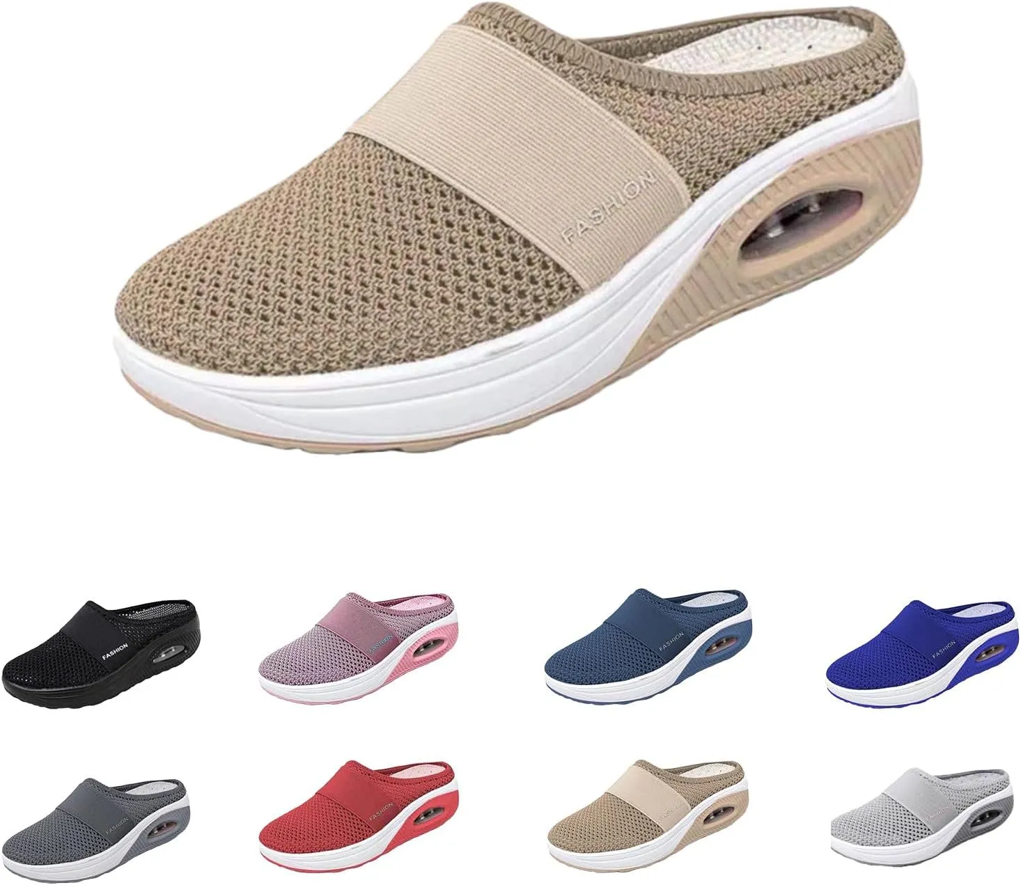 Mules for Women 2025 Summer Slip-On Mule Shoes Mesh Air Cushion Orthopedic Diabetic Shoes with Arch-Support Open Back Slip On Shoes Breathable Slippers Closed Toe Slides