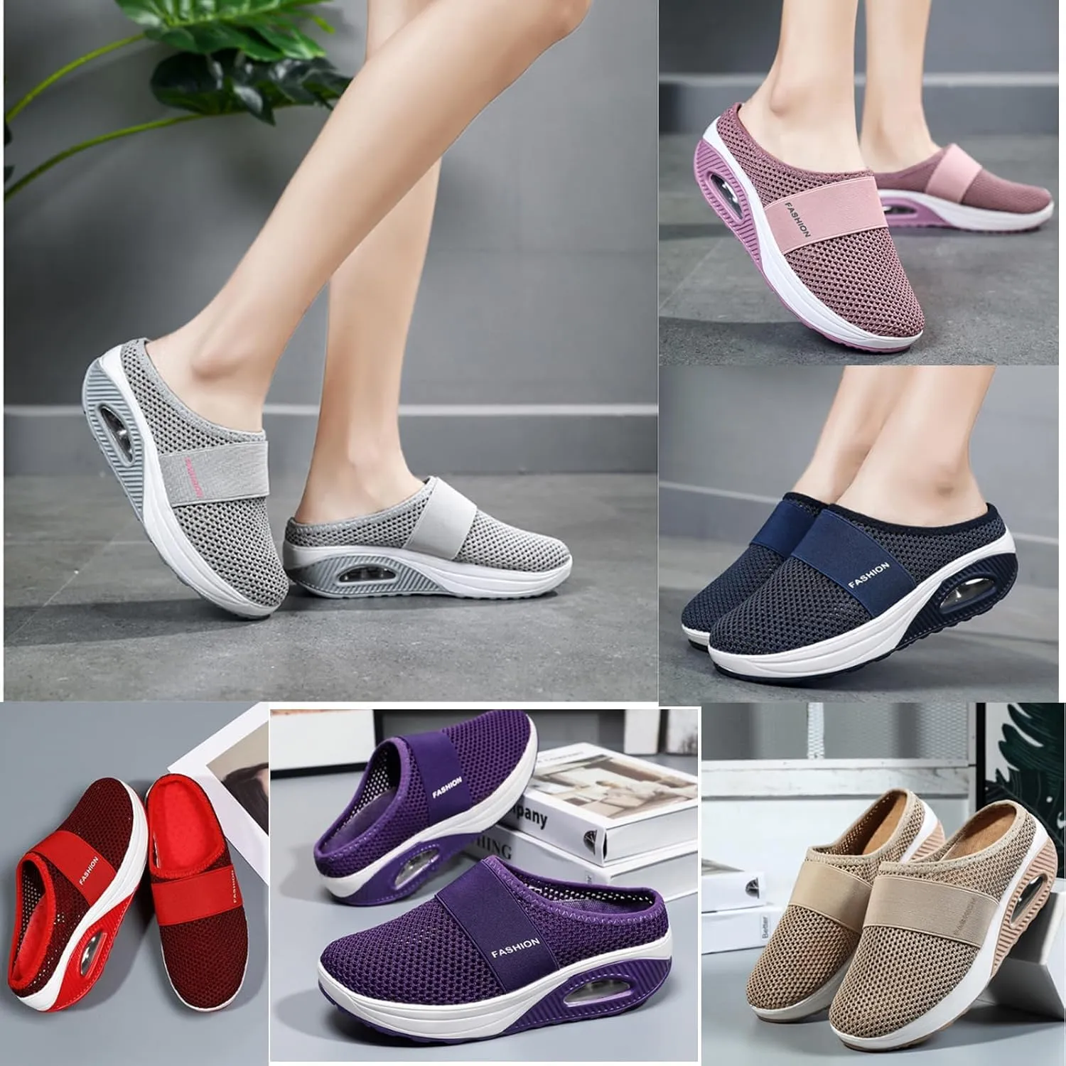 Mules for Women 2025 Summer Slip-On Mule Shoes Mesh Air Cushion Orthopedic Diabetic Shoes with Arch-Support Open Back Slip On Shoes Breathable Slippers Closed Toe Slides