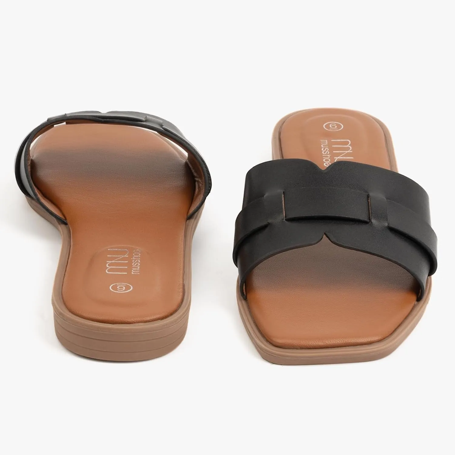 MUSSHOE Fashion Flat Summer Sandals for Women 2025-Comfortable Leather Slides, Dressy Beach Footwear Cute Memory Foam Mules Braided Open Toe Design,Size 5-11
