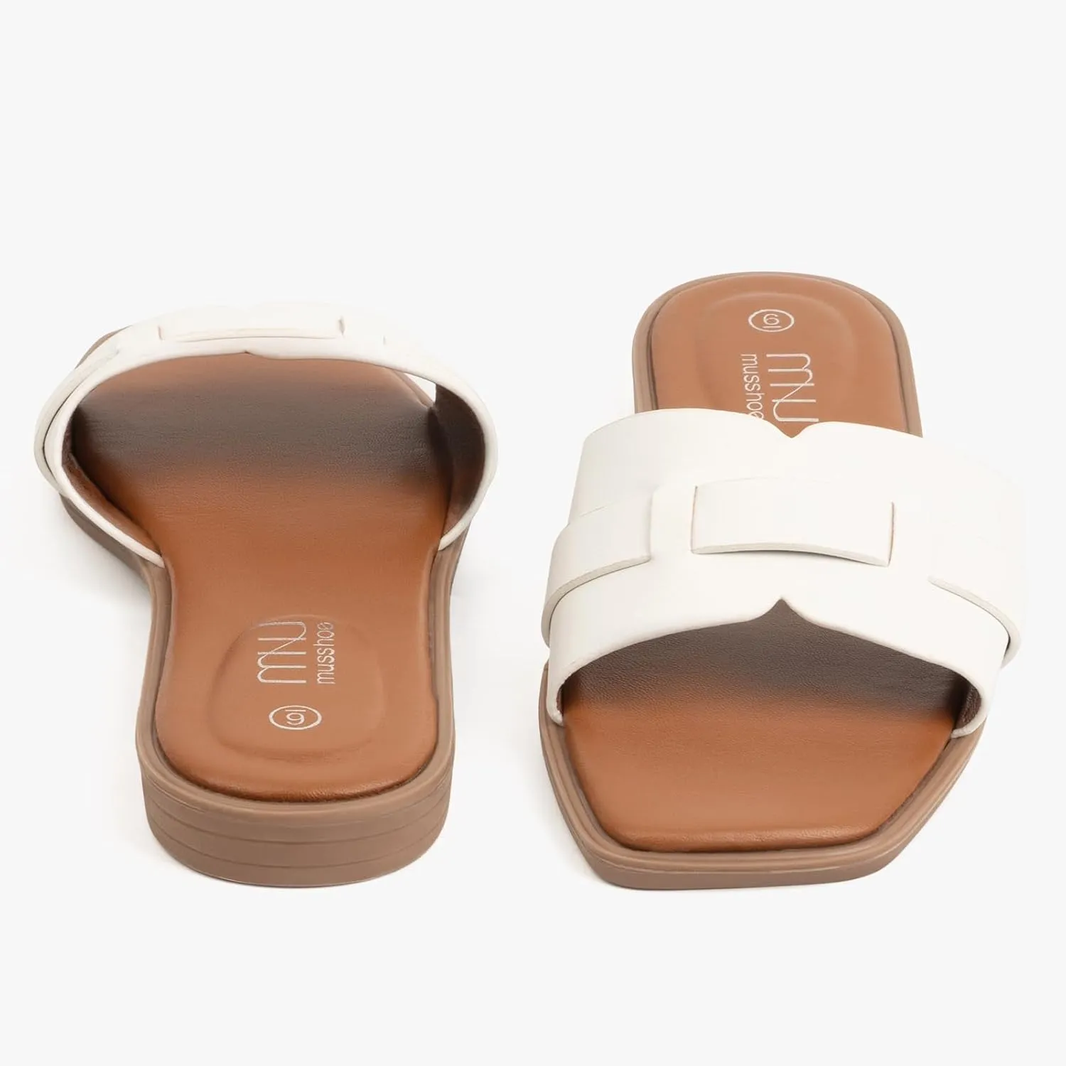 MUSSHOE Fashion Flat Summer Sandals for Women 2025-Comfortable Leather Slides, Dressy Beach Footwear Cute Memory Foam Mules Braided Open Toe Design,Size 5-11