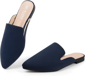 MUSSHOE Mules for Women Flats Comfortable Dressy Pointed Toe Women Mules for Work Business Office Party Wedding,Navy 11