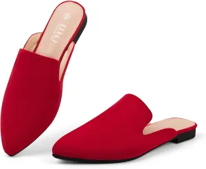 MUSSHOE Mules for Women Flats Comfortable Dressy Pointed Toe Women Mules for Work Business Office Party Wedding,Red 7