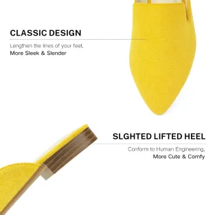 MUSSHOE Mules for Women Flats Comfortable Pointed Toe Women Mules, Mustard&Tan 7