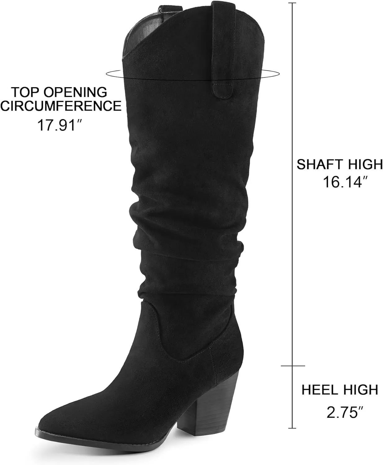 mysoft Women's Cowboy Knee-High Boots Pointed Toe Mid Chunky Heel Pull On Slouchy Boots with Zippers