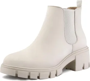 mysoft Women's Platform Chelsea Boots Lug Sole Slip On Chunky Block Heel Ankle Booties