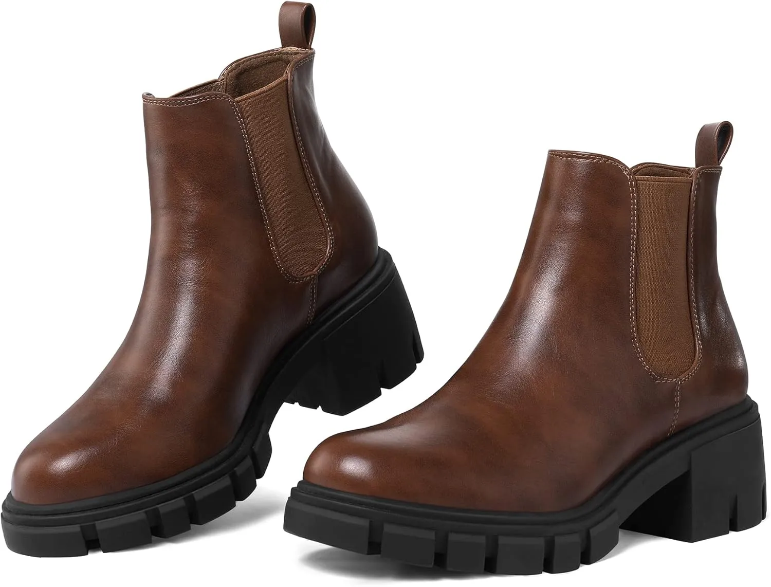 mysoft Women's Platform Chelsea Boots Lug Sole Slip On Chunky Block Heel Ankle Booties