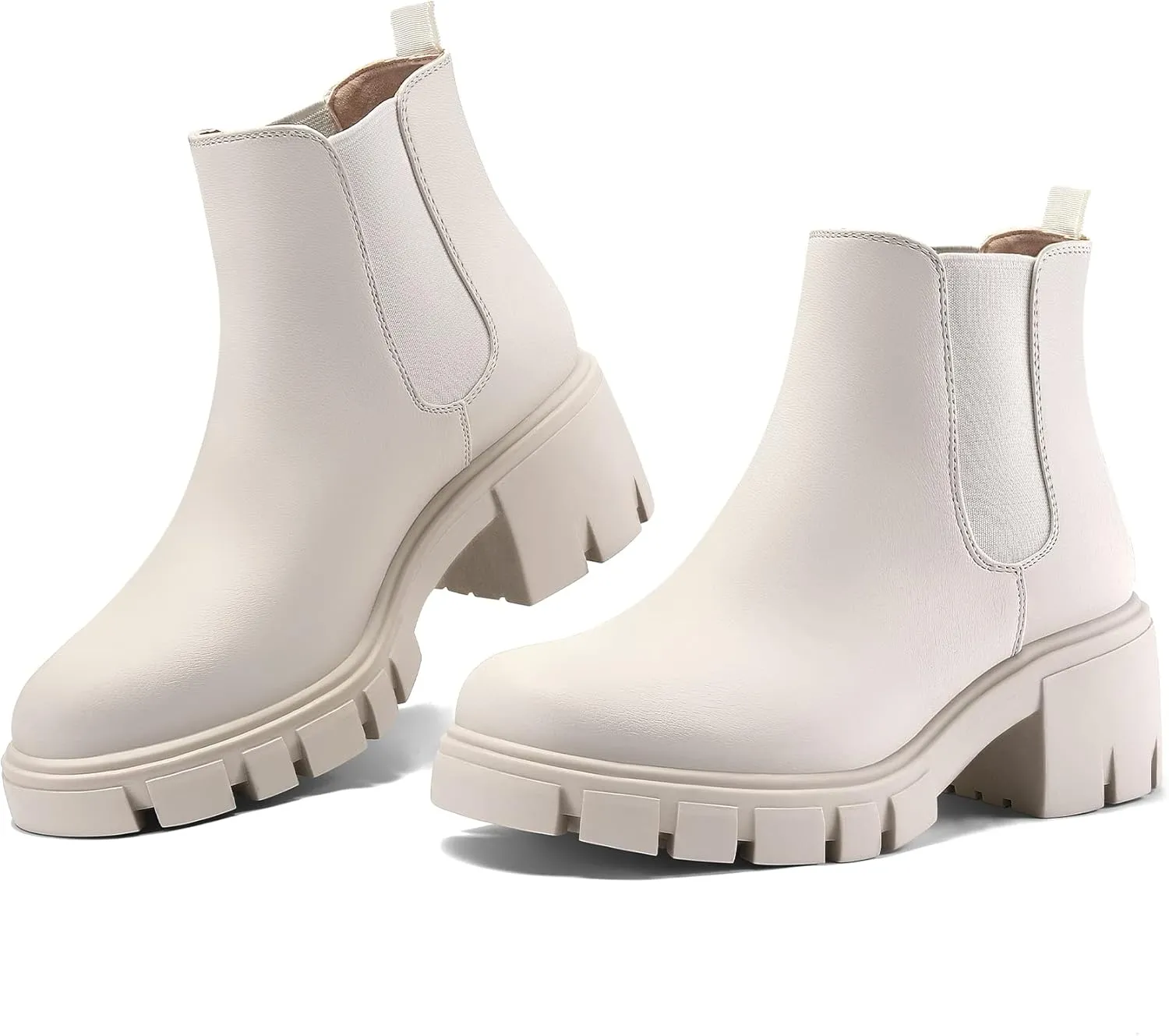 mysoft Women's Platform Chelsea Boots Lug Sole Slip On Chunky Block Heel Ankle Booties