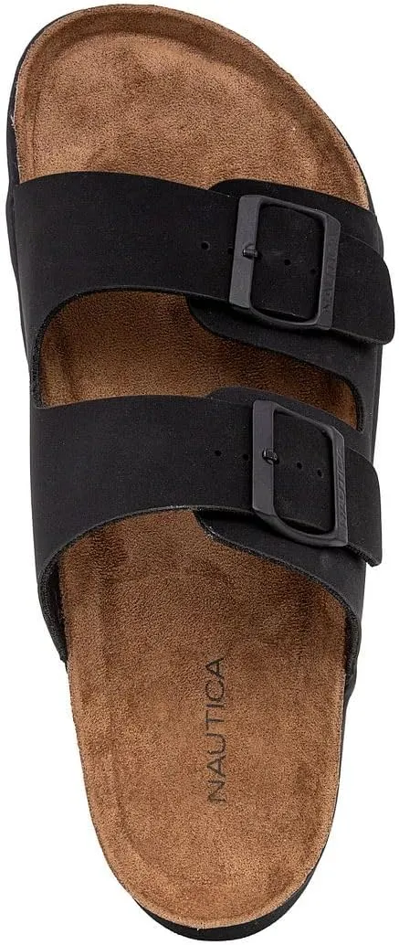Nautica Men's Sandals - Casual Slides with 2 Adjustable Buckle Straps and Cork Footbed for Ultimate Comfort and Style (Regular/Wide Width, Big Size)