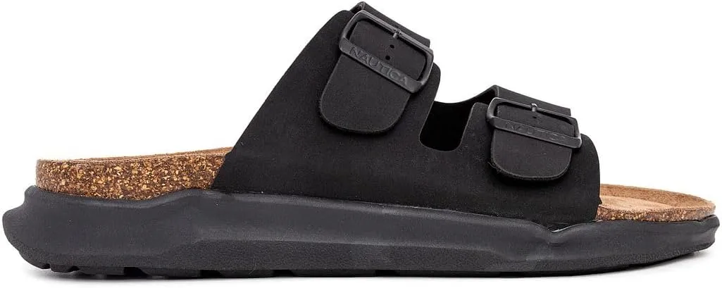 Nautica Men's Sandals - Casual Slides with 2 Adjustable Buckle Straps and Cork Footbed for Ultimate Comfort and Style (Regular/Wide Width, Big Size)