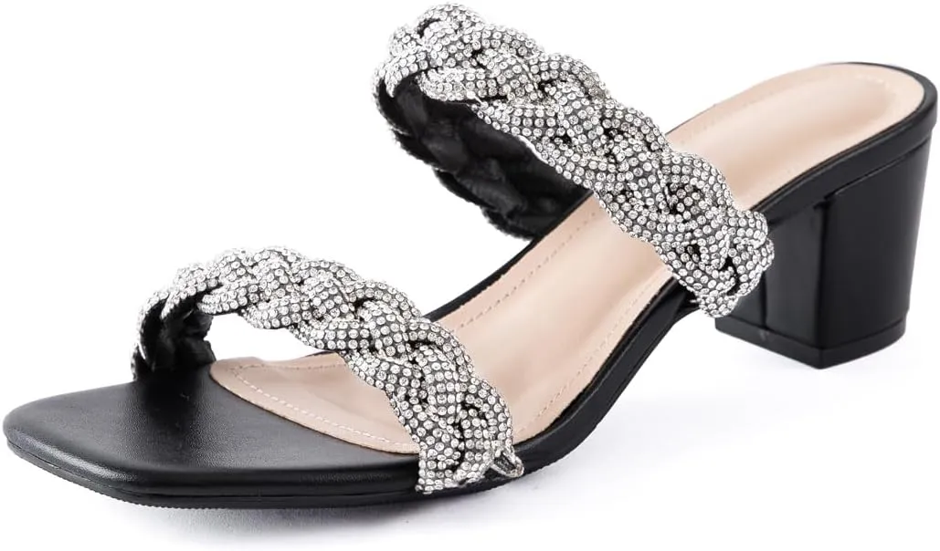 N.N.G Women Heels Sandals Braided Block Nude Summer Chunky Square Leather Woven Comfort Strappy Dress Casual Pumps Mules