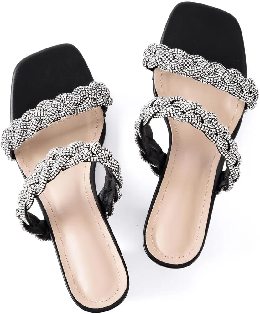 N.N.G Women Heels Sandals Braided Block Nude Summer Chunky Square Leather Woven Comfort Strappy Dress Casual Pumps Mules