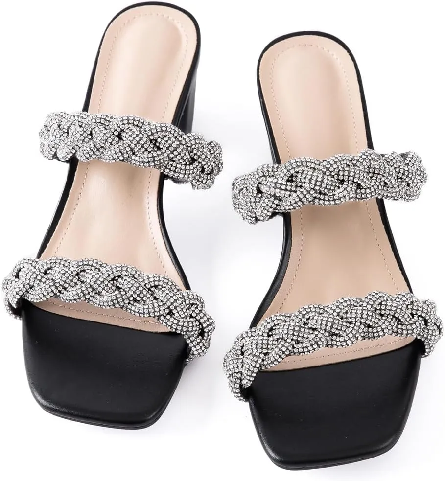 N.N.G Women Heels Sandals Braided Block Nude Summer Chunky Square Leather Woven Comfort Strappy Dress Casual Pumps Mules