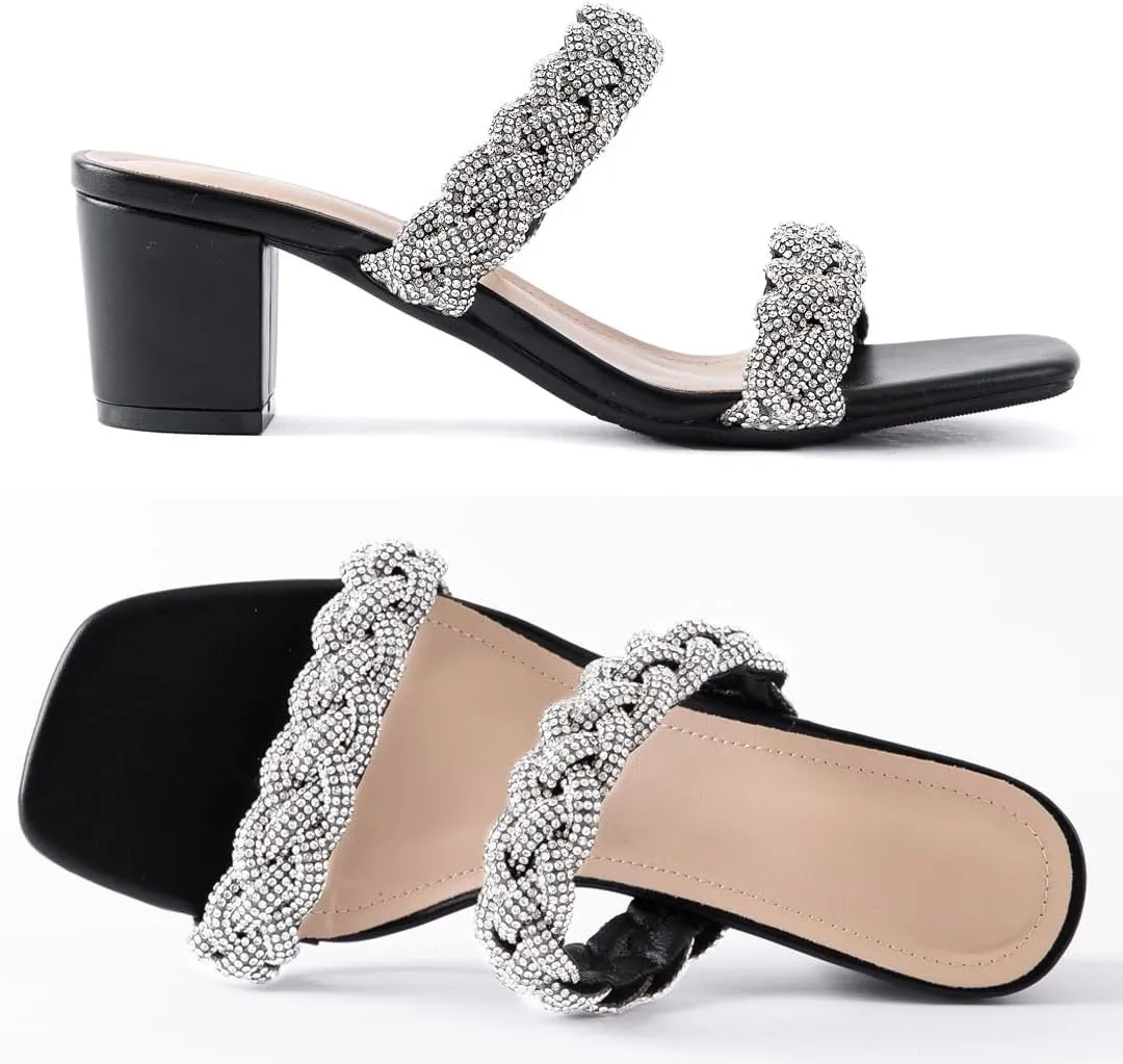 N.N.G Women Heels Sandals Braided Block Nude Summer Chunky Square Leather Woven Comfort Strappy Dress Casual Pumps Mules