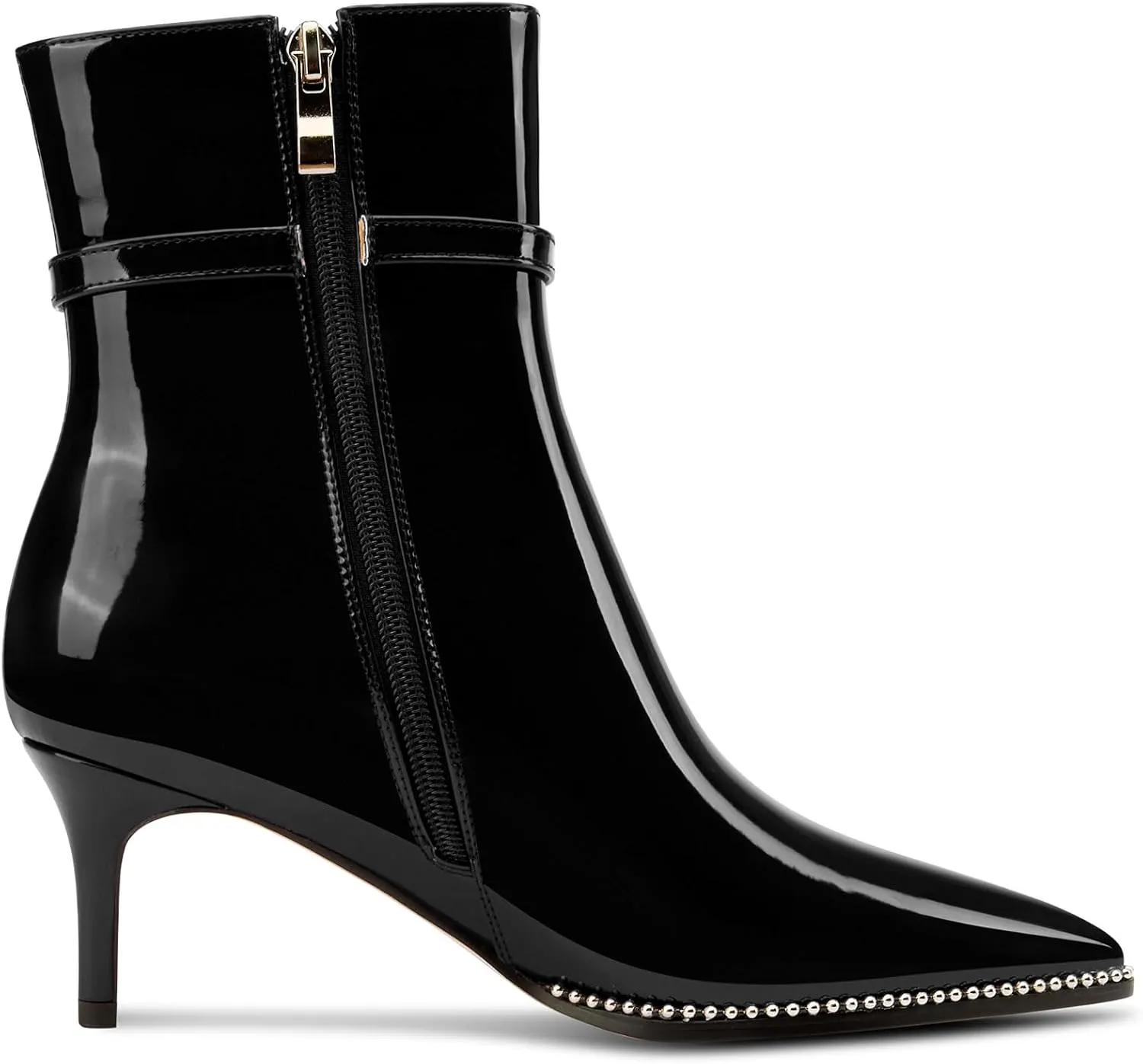 NobleOnly Mid Kitten Heel Close Beaded Pointed Toe Ankle Boots for Women Buckle Side Zipper Casual Office Short Boots 2.6 Inches