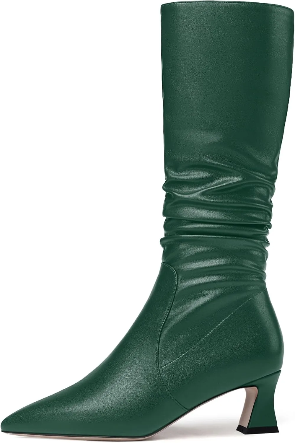 NUMALEO Womens Matte Zip Casual Bridal Fashion Pointed Toe Chunky High Heel Knee High Boots 2 Inch