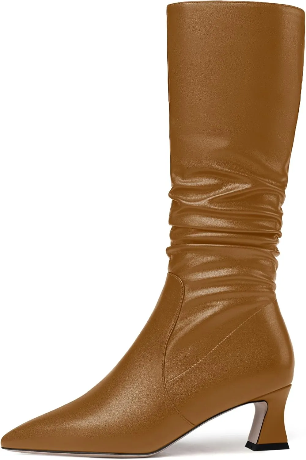 NUMALEO Womens Matte Zip Casual Bridal Fashion Pointed Toe Chunky High Heel Knee High Boots 2 Inch