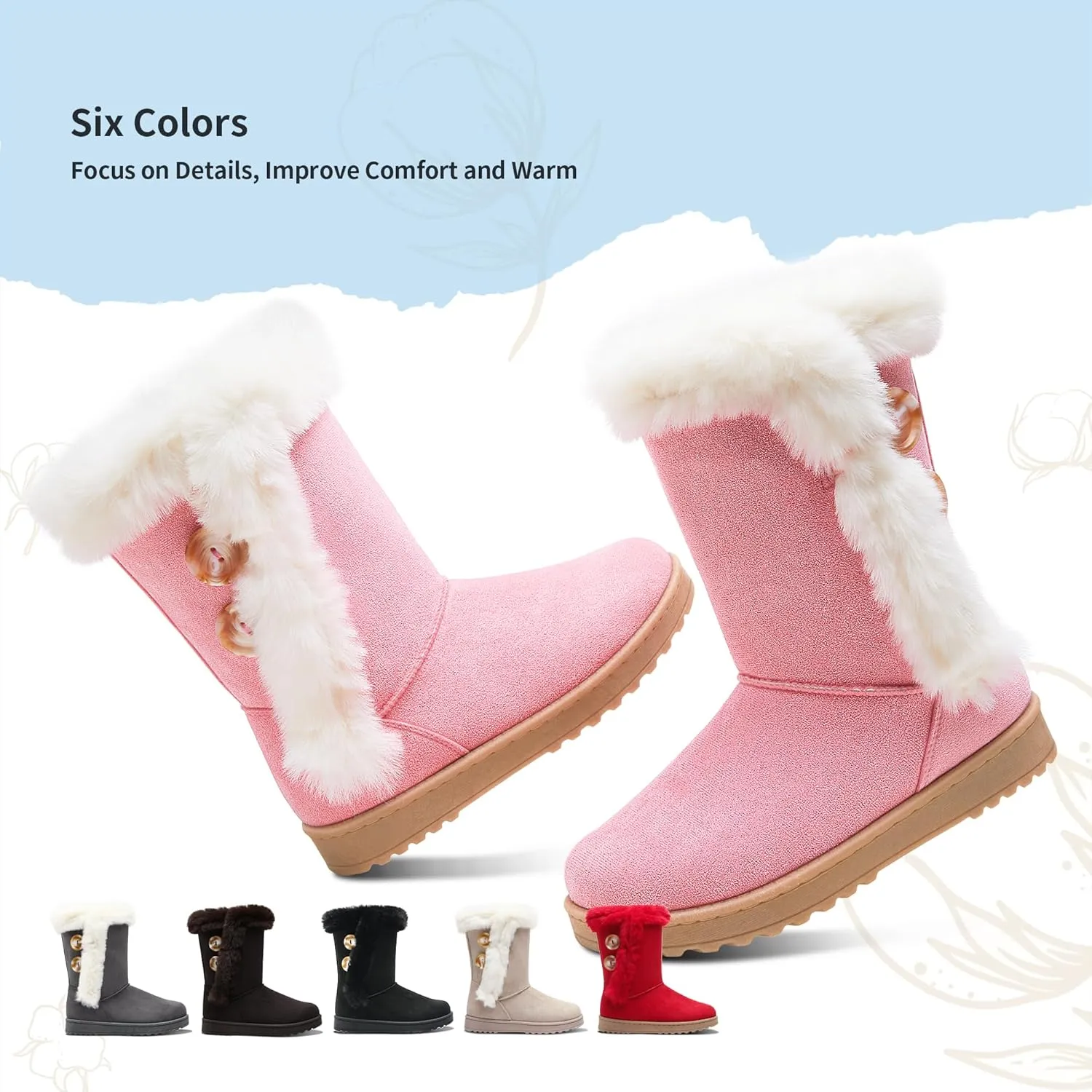 Obtaom Women’s winter snow boots Short Mid Calf fashion boot Art Resin button Faux Suede boots for women
