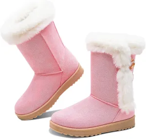 Obtaom Women’s winter snow boots Short Mid Calf fashion boot Art Resin button Faux Suede boots for women
