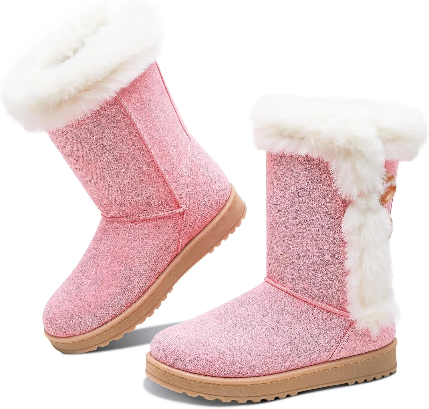 Obtaom Women’s winter snow boots Short Mid Calf fashion boot Art Resin button Faux Suede boots for women