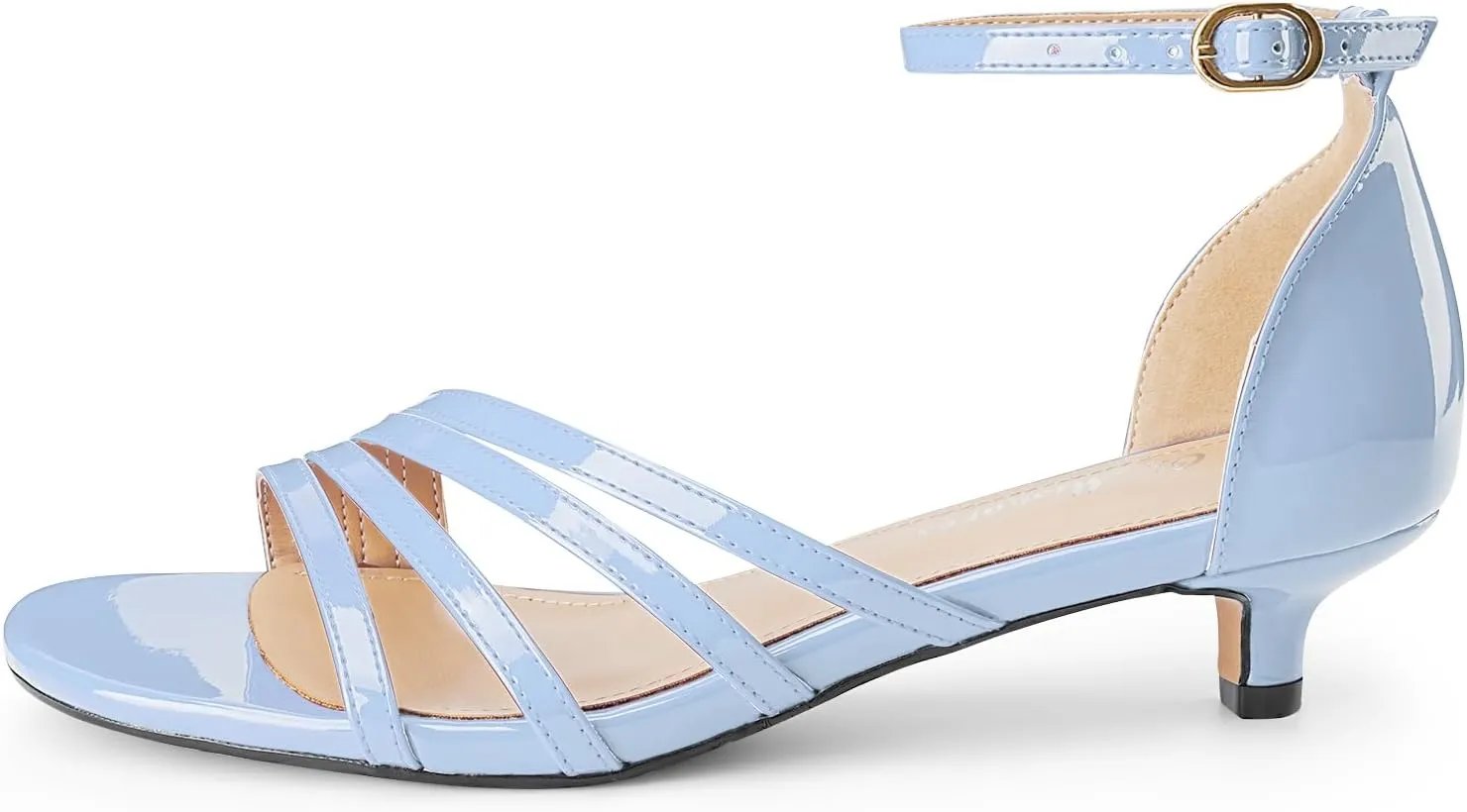 Oh Mispares Women’s Kitten Heel Sandals Round Open Toe Comfortable Strappy Low Heels Adjustable Ankle Strap Buckle Party Prom Office Casual Dress Shoes