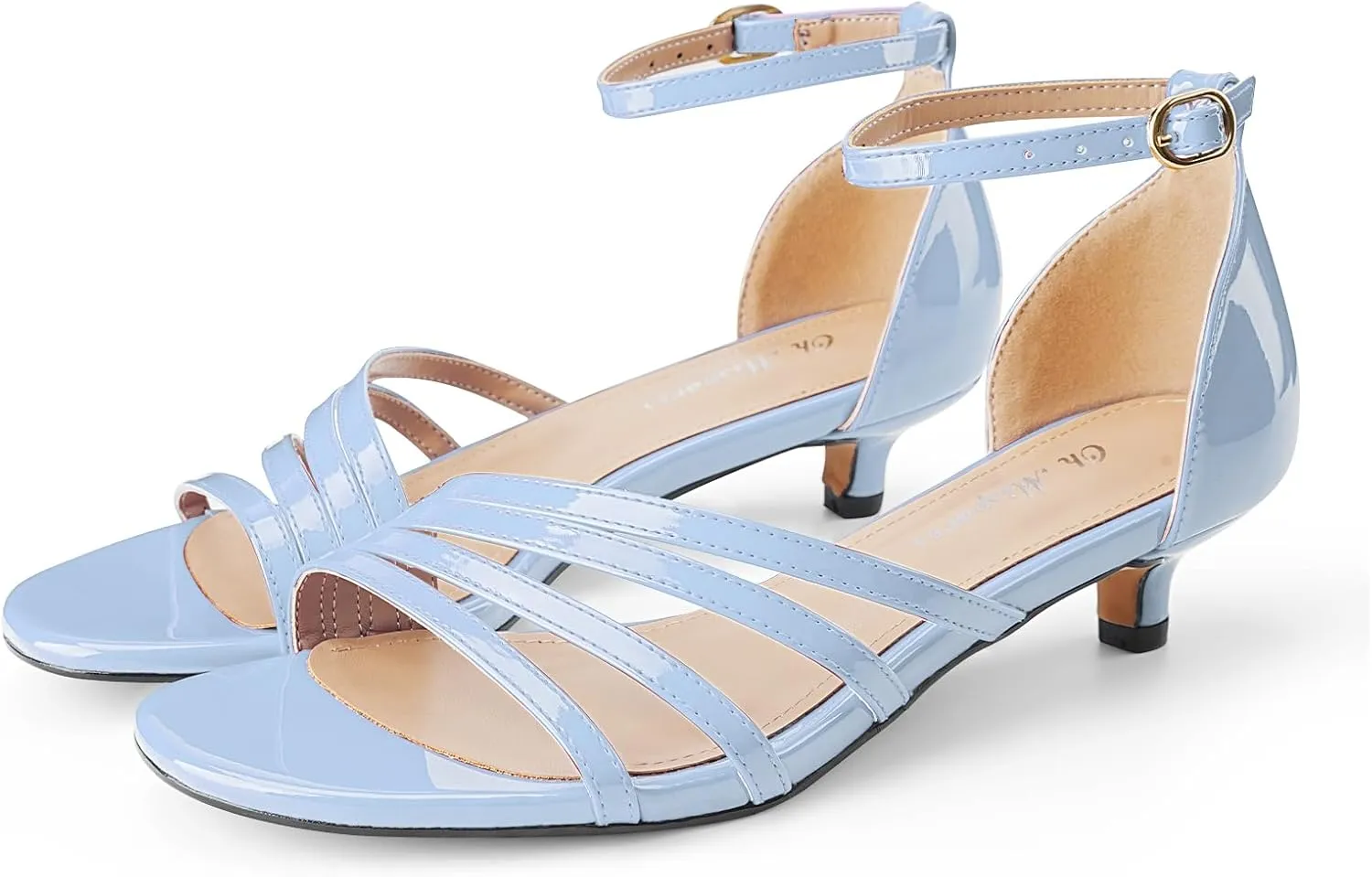 Oh Mispares Women’s Kitten Heel Sandals Round Open Toe Comfortable Strappy Low Heels Adjustable Ankle Strap Buckle Party Prom Office Casual Dress Shoes