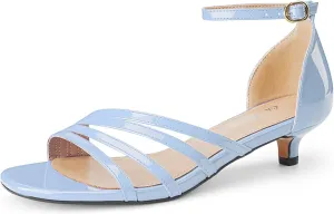 Oh Mispares Women’s Kitten Heel Sandals Round Open Toe Comfortable Strappy Low Heels Adjustable Ankle Strap Buckle Party Prom Office Casual Dress Shoes