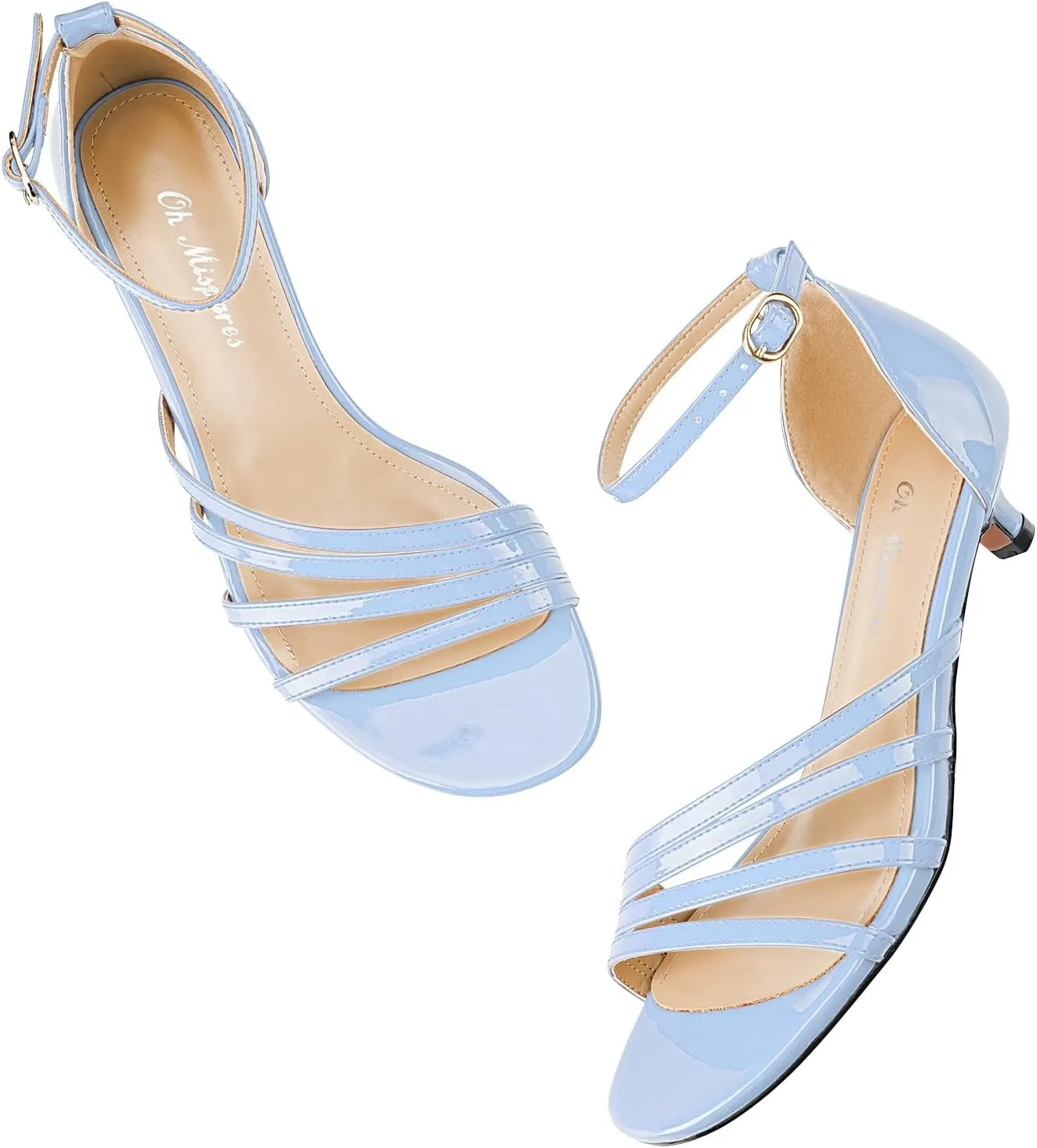 Oh Mispares Women’s Kitten Heel Sandals Round Open Toe Comfortable Strappy Low Heels Adjustable Ankle Strap Buckle Party Prom Office Casual Dress Shoes