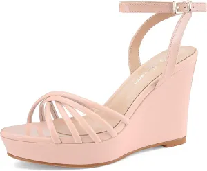 Oh Mispares Women’s Platform Wedge Sandals Open Toe Strappy Dress Shoes Adjustable Ankle Strap Buckle 4 Inch High Heels for Party Wedding and Office