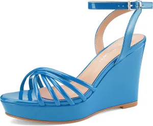 Oh Mispares Women’s Platform Wedge Sandals Open Toe Strappy Dress Shoes Adjustable Ankle Strap Buckle 4 Inch High Heels for Party Wedding and Office