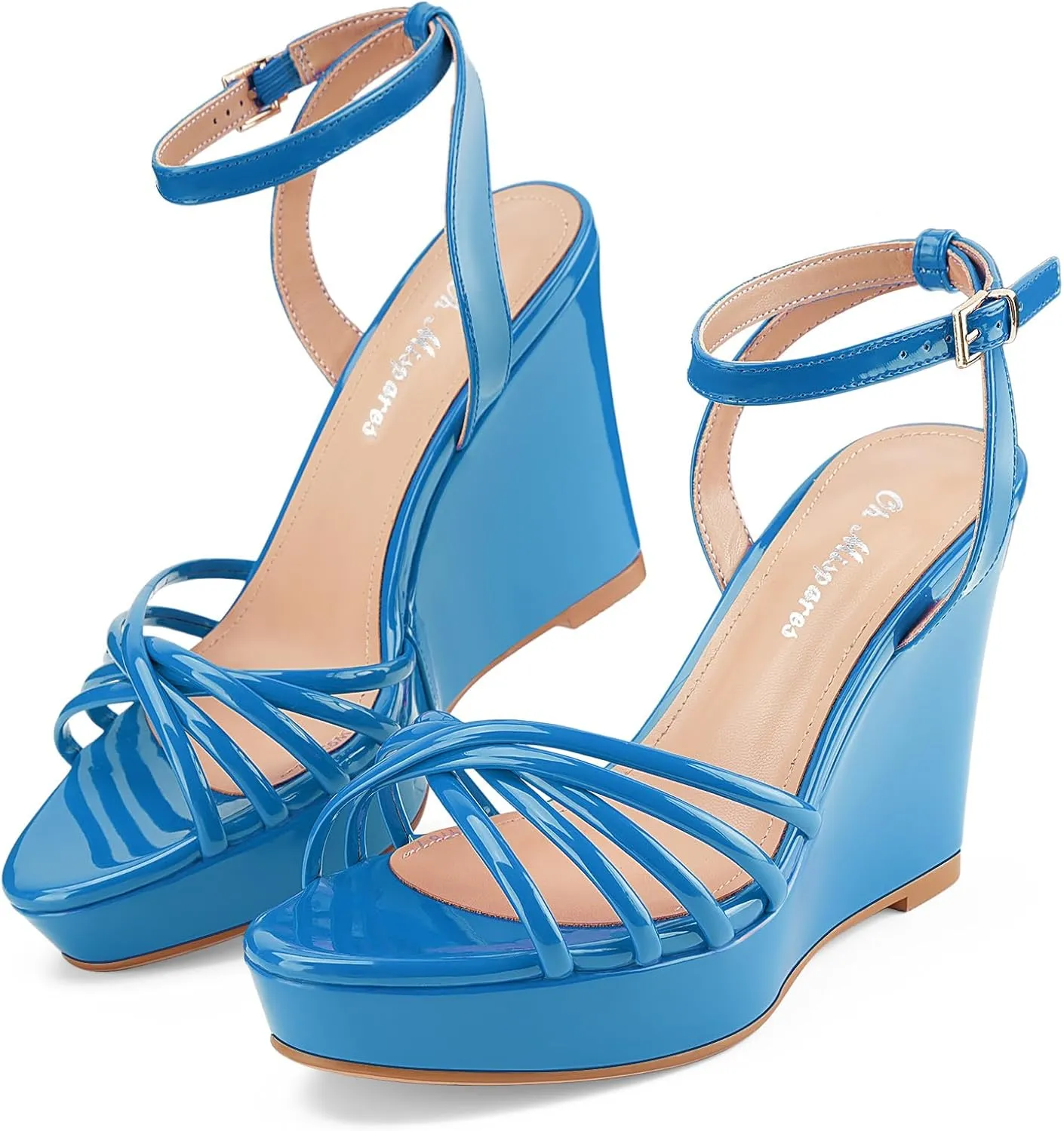 Oh Mispares Women’s Platform Wedge Sandals Open Toe Strappy Dress Shoes Adjustable Ankle Strap Buckle 4 Inch High Heels for Party Wedding and Office