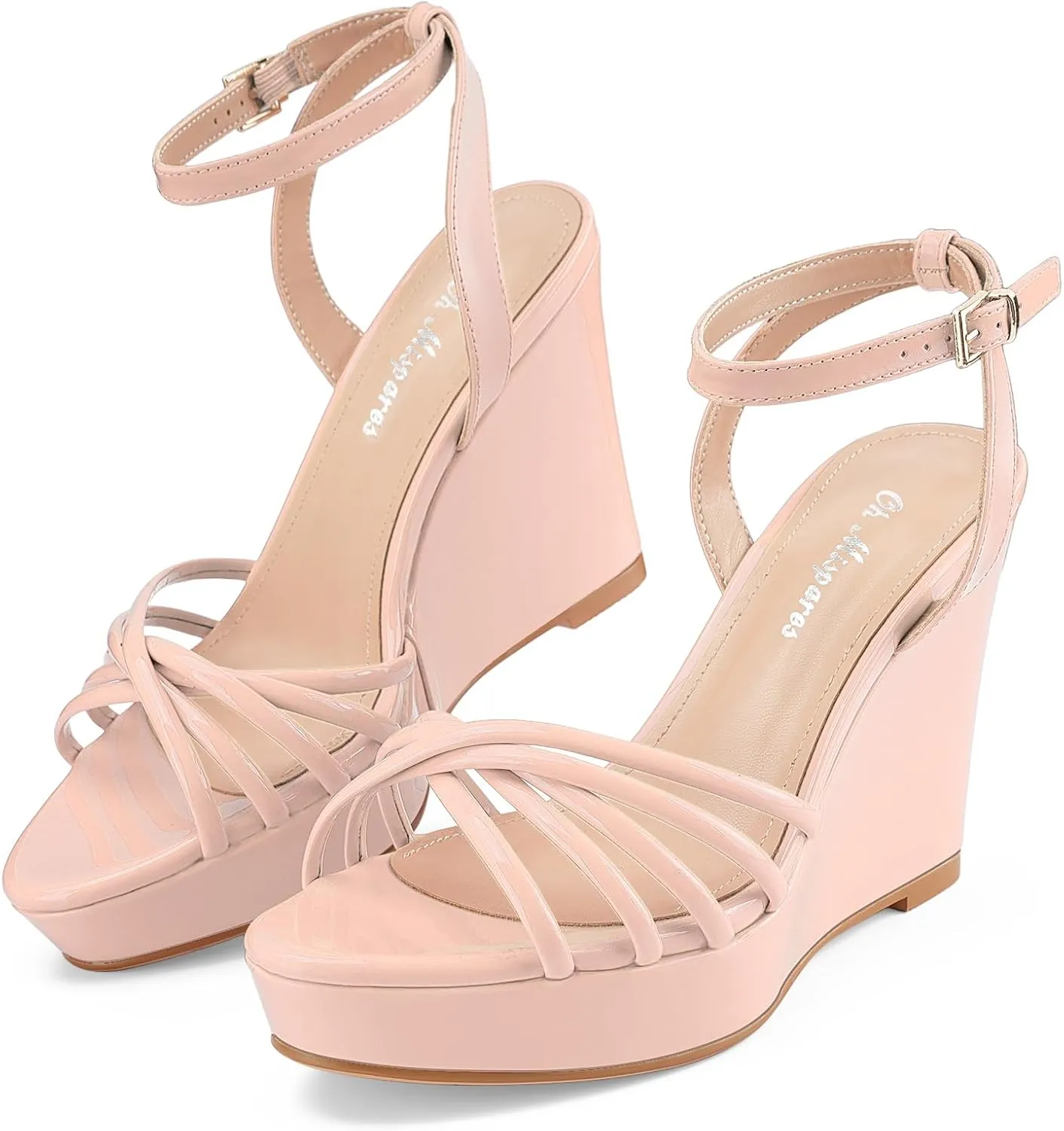 Oh Mispares Women’s Platform Wedge Sandals Open Toe Strappy Dress Shoes Adjustable Ankle Strap Buckle 4 Inch High Heels for Party Wedding and Office