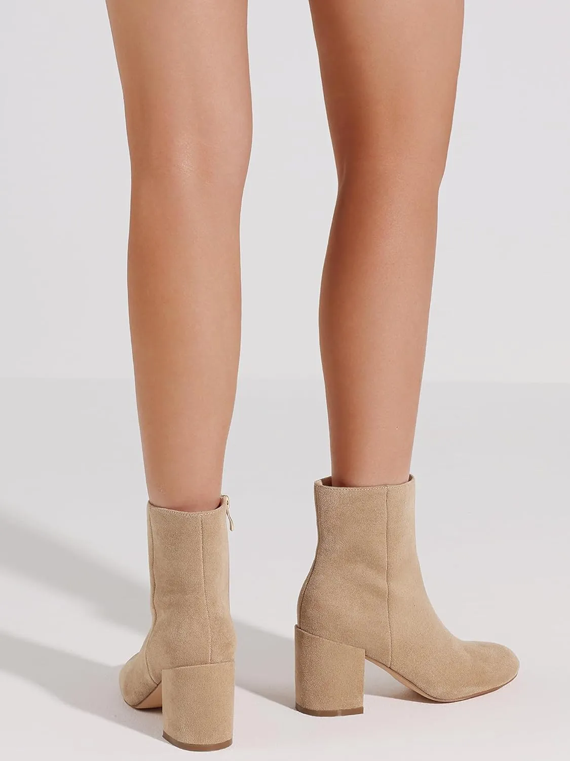 Oiamenne Ankle Boots for Women Round Toe Chunky Heel Ankle Booties Side Zipper Short Boots