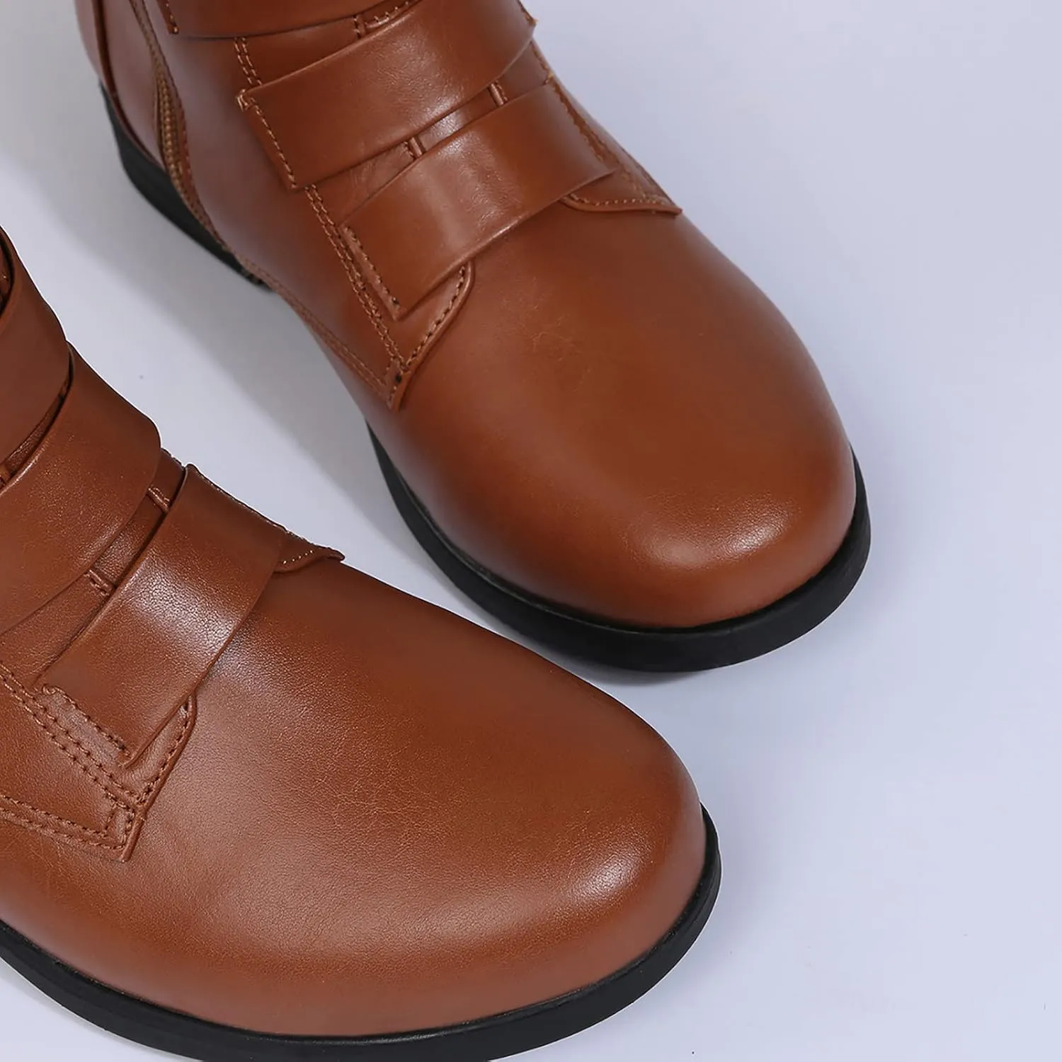 oiangi Ankle Boots for Women Low Heel Fashion Round Toe Solid Straps Side Zipper Medium Tube Low Heel Short Boots Casual Indoor Outdoor Ladies Shoes