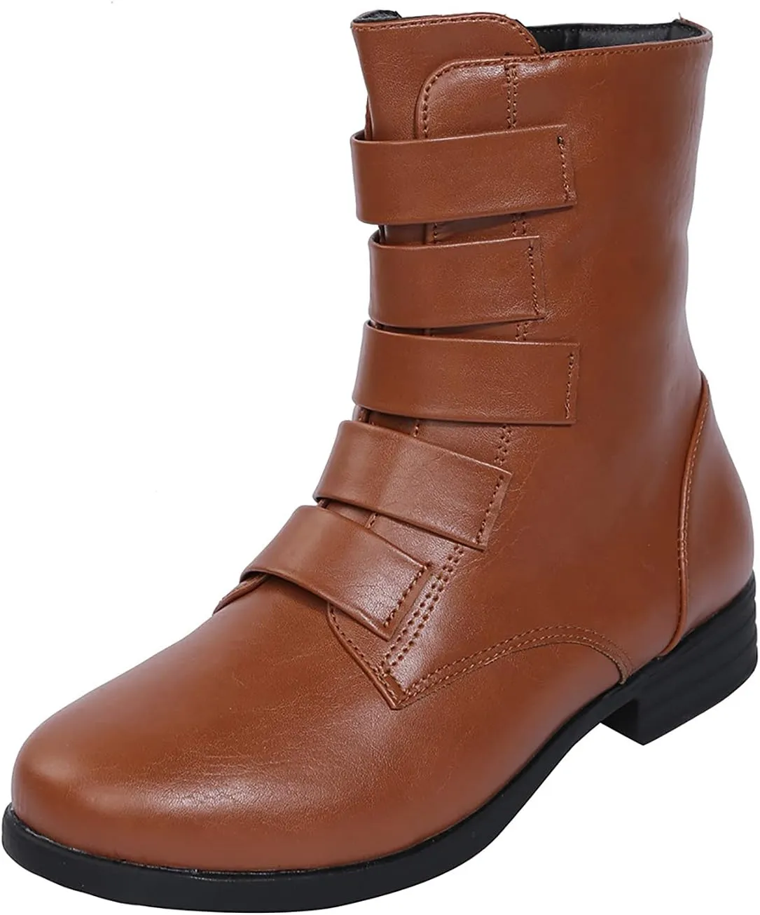 oiangi Ankle Boots for Women Low Heel Fashion Round Toe Solid Straps Side Zipper Medium Tube Low Heel Short Boots Casual Indoor Outdoor Ladies Shoes