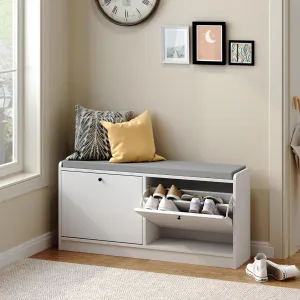 Organize Your Entryway with Stylish Shoe Storage Bench, Cushioned Seat, Adjustable Shelves for Footwear, Modern Design, White
