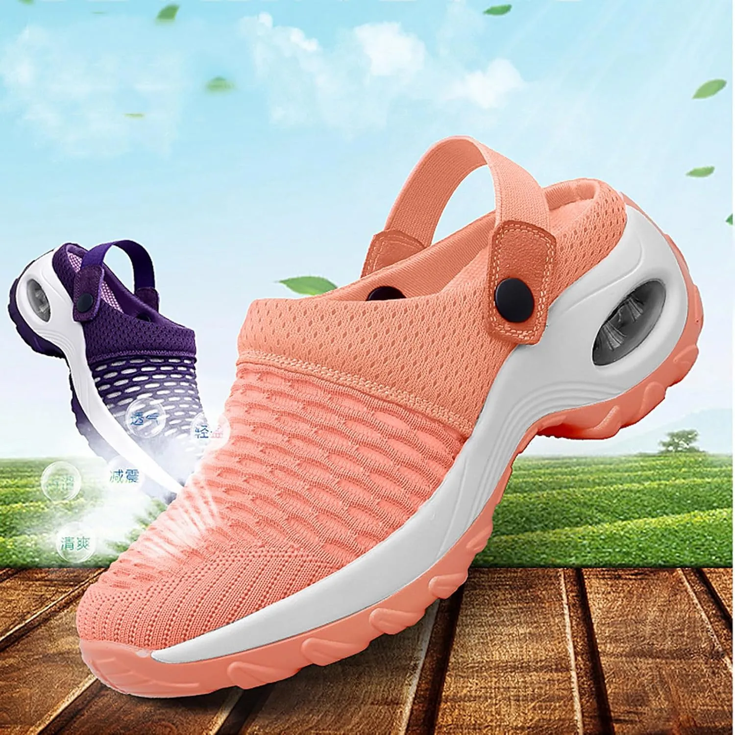 Orthopedic Shoes for Women Slip Ons Mules Clogs Summer Air Cushion Platform Mesh Mules Sneaker Sandals for Female Lightweight Beach Shoes Outdoor Slippers Walking Shoes