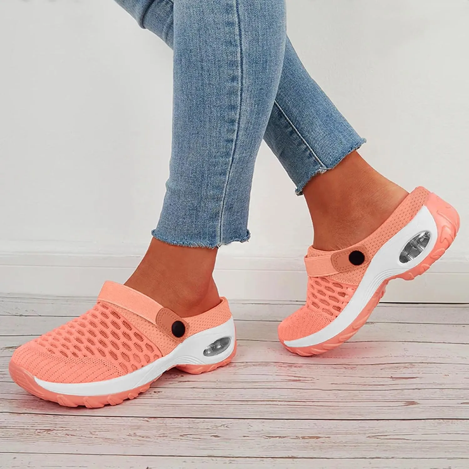 Orthopedic Shoes for Women Slip Ons Mules Clogs Summer Air Cushion Platform Mesh Mules Sneaker Sandals for Female Lightweight Beach Shoes Outdoor Slippers Walking Shoes