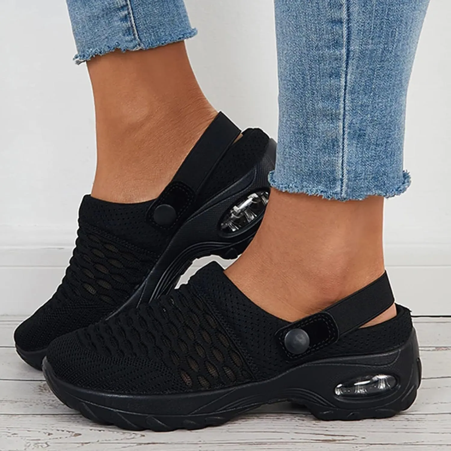 Orthopedic Shoes for Women Slip Ons Mules Clogs Summer Air Cushion Platform Mesh Mules Sneaker Sandals for Female Lightweight Beach Shoes Outdoor Slippers Walking Shoes