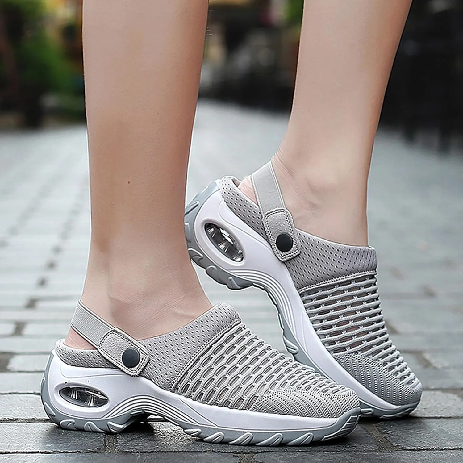 Orthopedic Shoes for Women Slip Ons Mules Clogs Summer Air Cushion Platform Mesh Mules Sneaker Sandals for Female Lightweight Beach Shoes Outdoor Slippers Walking Shoes