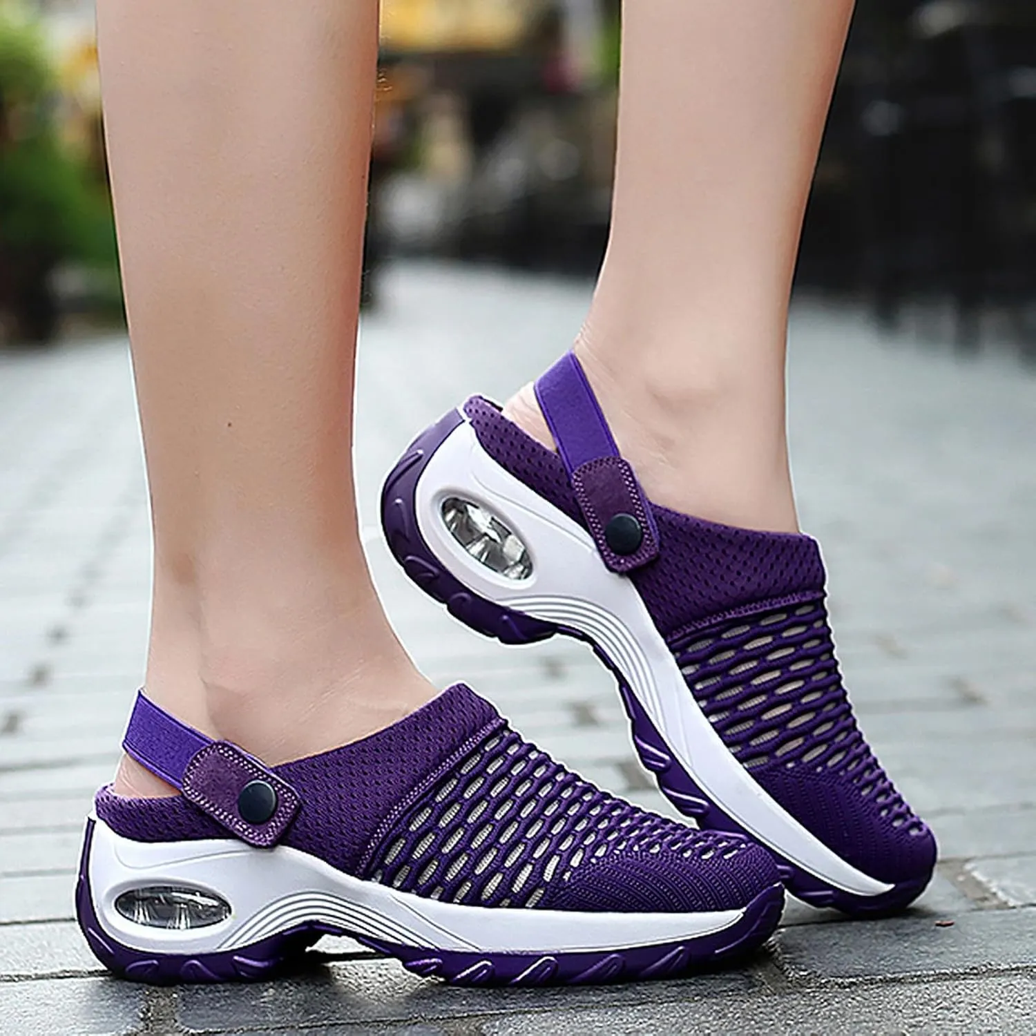 Orthopedic Shoes for Women Slip Ons Mules Clogs Summer Air Cushion Platform Mesh Mules Sneaker Sandals for Female Lightweight Beach Shoes Outdoor Slippers Walking Shoes