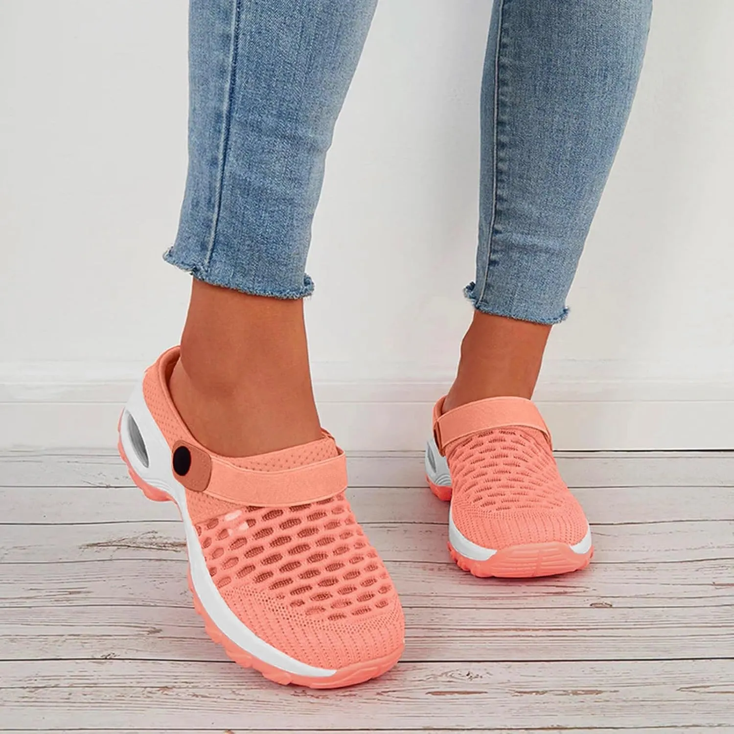 Orthopedic Shoes for Women Slip Ons Mules Clogs Summer Air Cushion Platform Mesh Mules Sneaker Sandals for Female Lightweight Beach Shoes Outdoor Slippers Walking Shoes