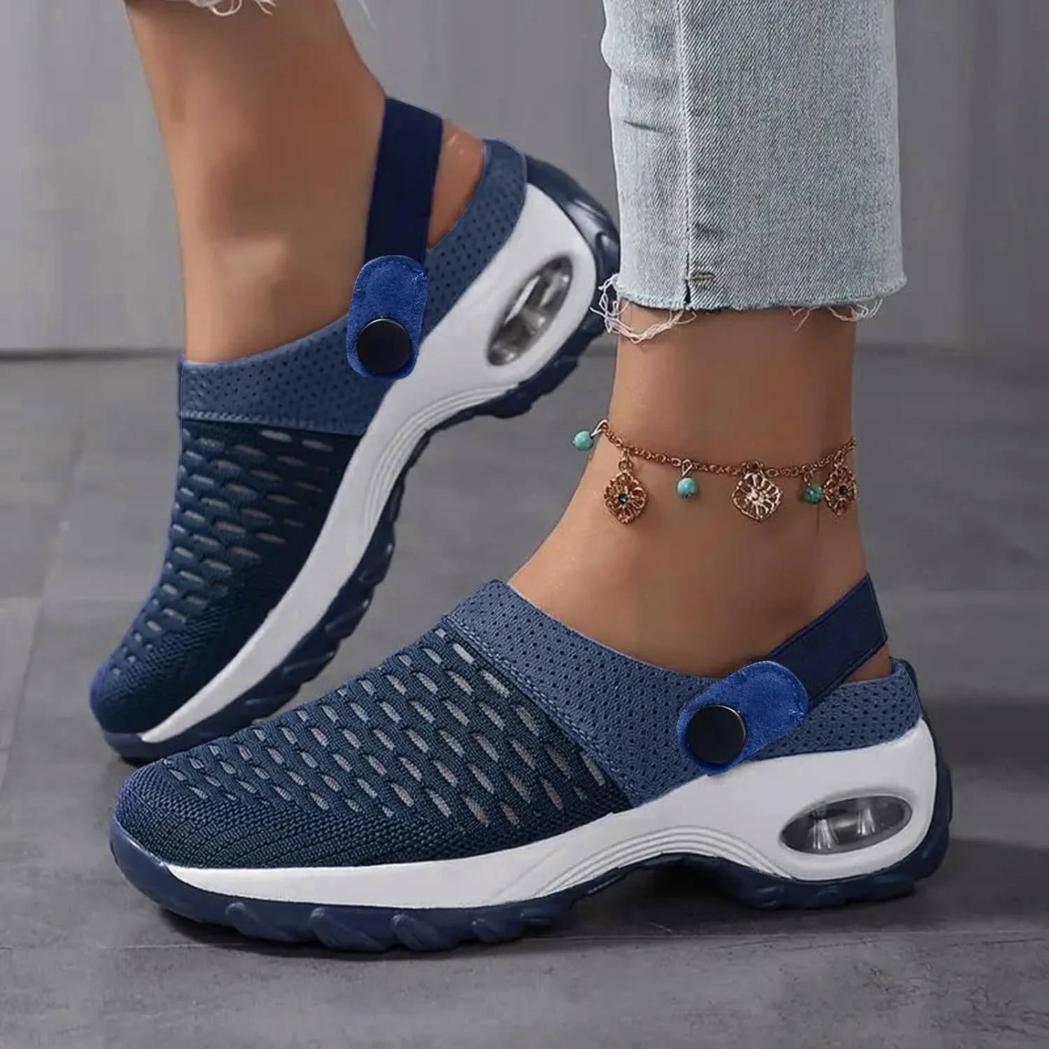 Orthopedic Shoes for Women Slip Ons Mules Clogs Summer Air Cushion Platform Mesh Mules Sneaker Sandals for Female Lightweight Beach Shoes Outdoor Slippers Walking Shoes